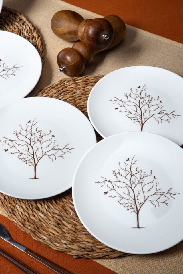 Hayat Ağacı 6'lı Porselen Pasta Tabağı Seti