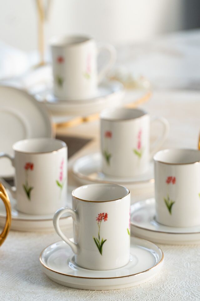 İkebana 12 Parça 6 Kişilik Porselen Kahve Fincan Takımı