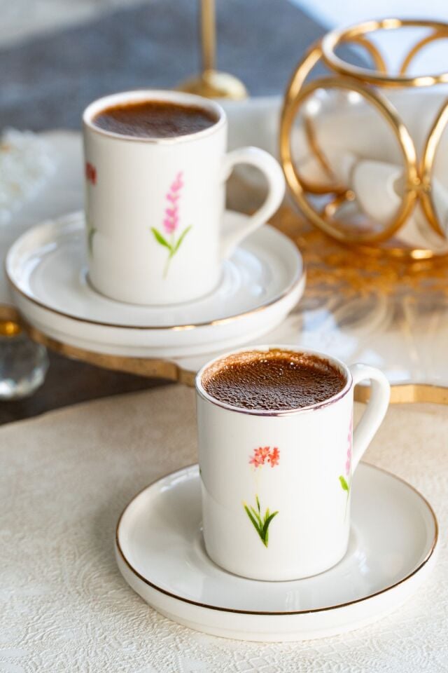 İkebana 4 Parça 2 Kişilik Porselen Kahve Fincan Takımı