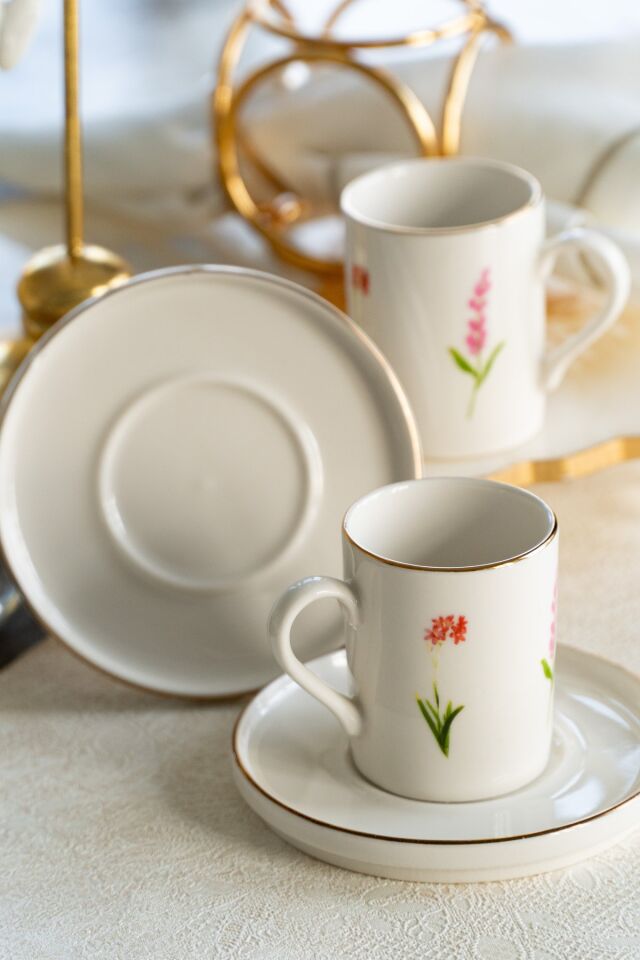 İkebana 4 Parça 2 Kişilik Porselen Kahve Fincan Takımı