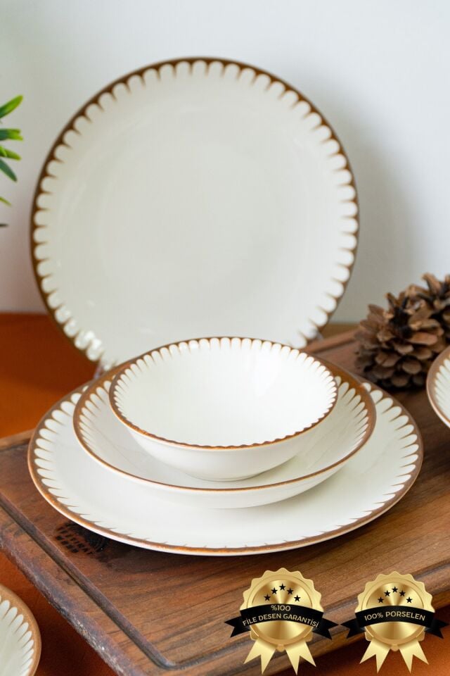 Karamel 18 Parça 6 Kişilik Porselen Yemek Takımı