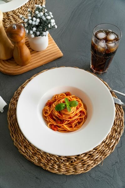 Katre 27 cm Porselen Çukur Makarna Tabağı Kırık Beyaz