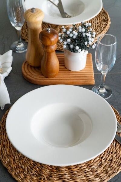 Katre 27 cm Porselen Çukur Makarna Tabağı Kırık Beyaz