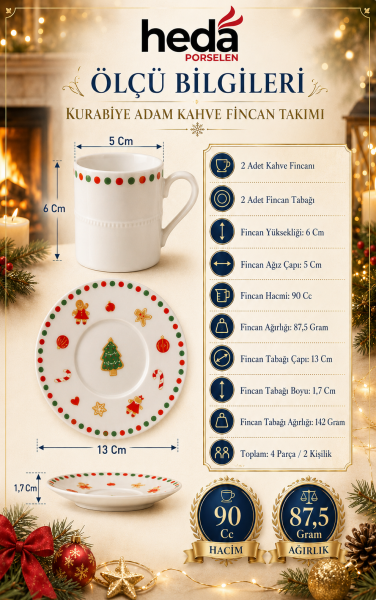 Kurabiye Adam 2 Kişilk Porselen Kahve Fincan Takımı