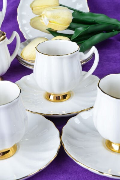 Lale 12 Parça 6 Kişilik Altın Yaldızlı Kahve Fincan Takımı