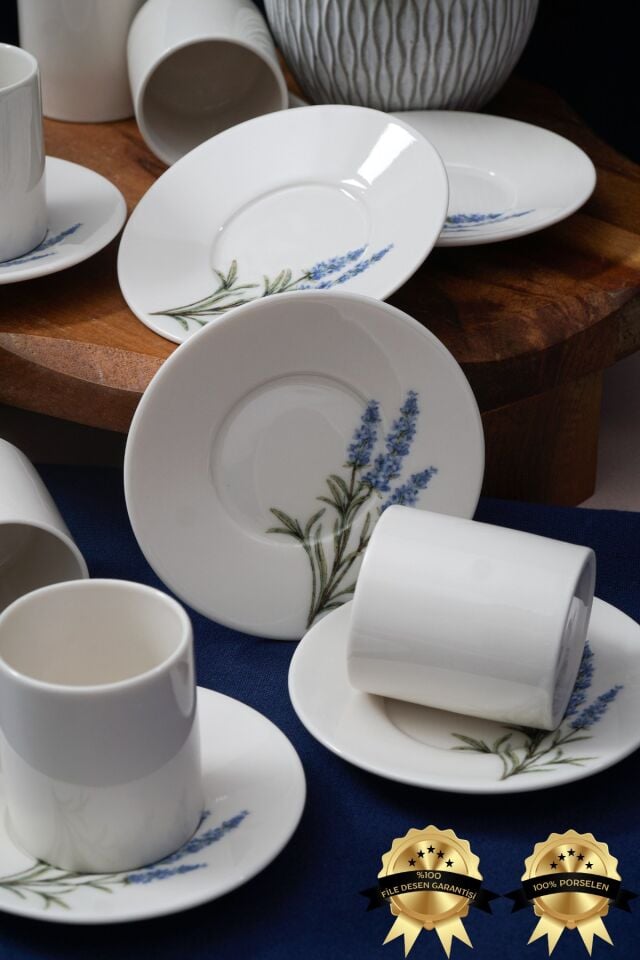 Lavanta 12 Parça 6 Kişilik Porselen Türk Kahvesi Fincanı Seti