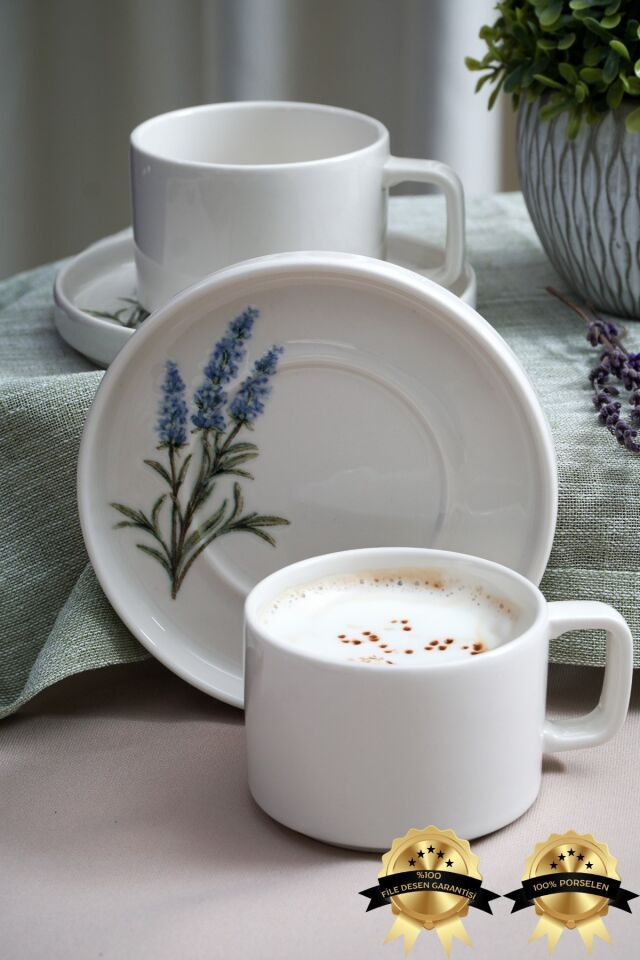 Lavanta 4 Parça 2 Kişilik Porselen Çay Fincan Takımı