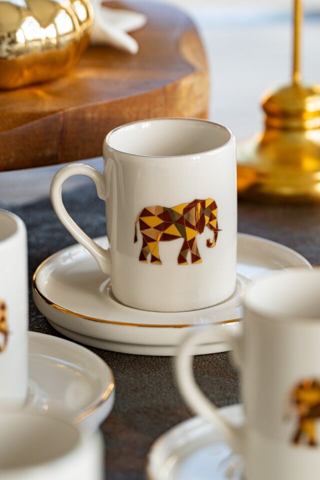 Origami Fil 12 Parça 6 Kişilik Porselen Kahve Fincan Takımı