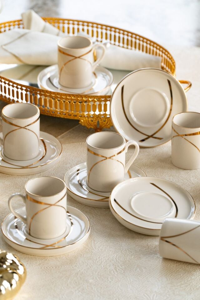 Ribon 12 Parça 6 Kişilik Porselen Kahve Fincan Takımı