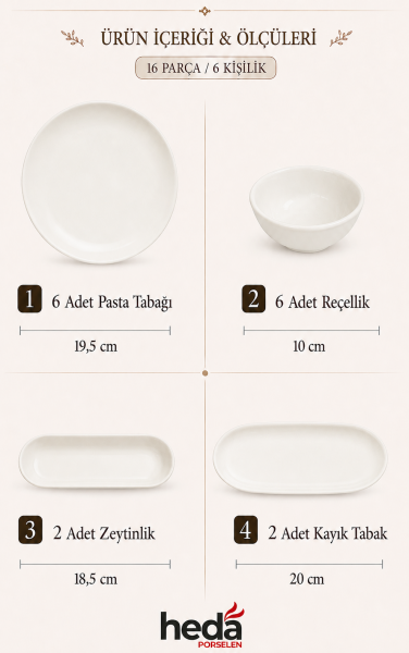 Rüya 16 Parça 6 Kişilik Porselen Kahvaltı Takımı