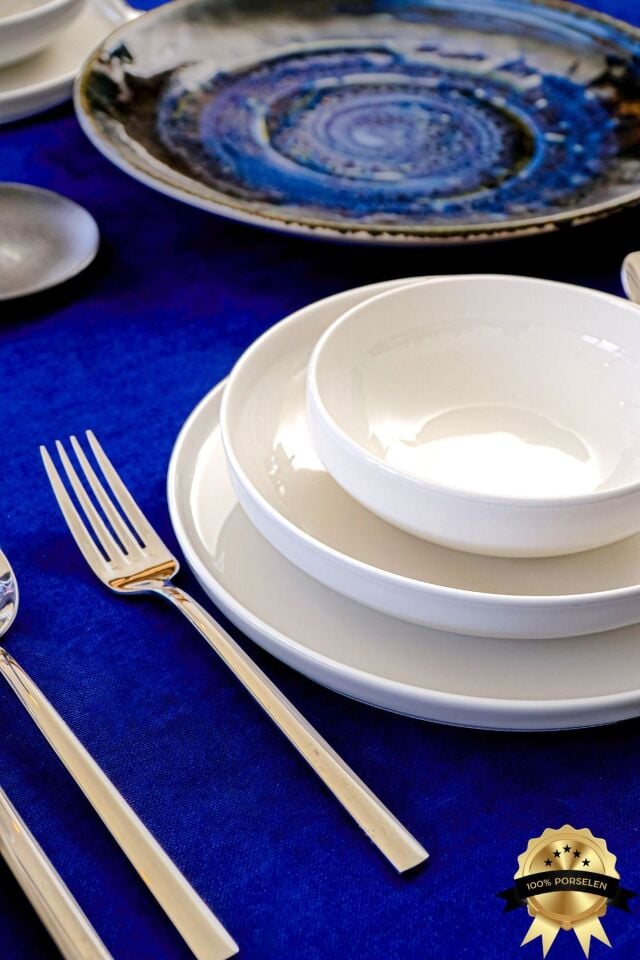 Rüya Kırık Beyaz 18 Parça 6 Kişilik Porselen Yemek Takımı