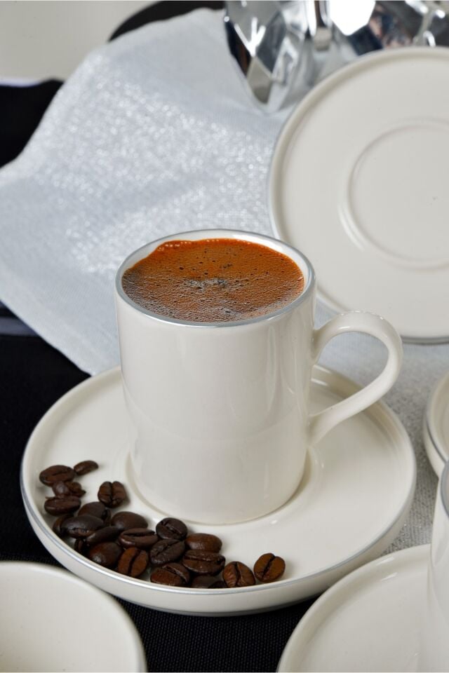 Rüya Platin Yaldız 4 Parça 2 Kişilik Porselen Kahve Fincan Takımı