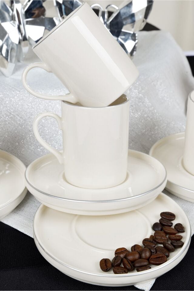 Rüya Platin Yaldız 4 Parça 2 Kişilik Porselen Kahve Fincan Takımı