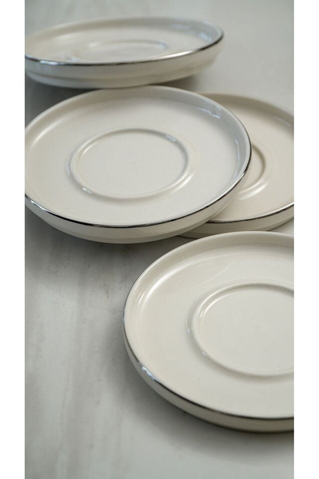 Rüya Platin Yaldız Porselen Çay Tabağı 6'lı 12cm Kırık Beyaz
