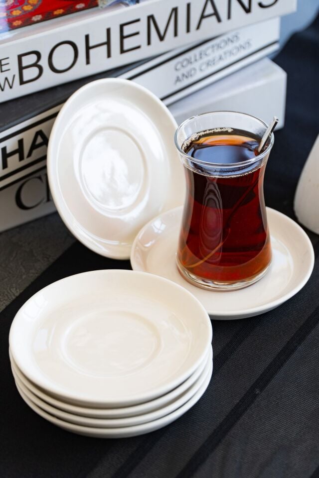 Rüya Yalın 6 Adet 12 Cm Porselen Çay Tabağı Kırık Beyaz