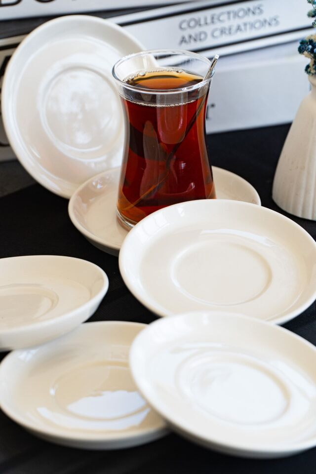 Rüya Yalın 6 Adet 12 Cm Porselen Çay Tabağı Kırık Beyaz