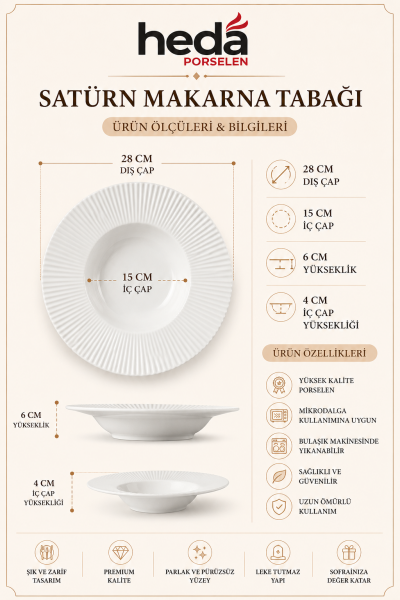 Satürn 27 cm Porselen Makarna Tabağı