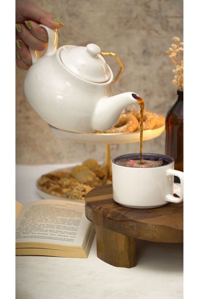 Şems 760 ml Porselen Süzeksiz Demlik Kırık Beyaz Renk