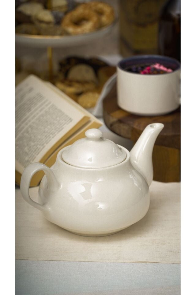 Şems 760 ml Porselen Süzeksiz Demlik Kırık Beyaz Renk