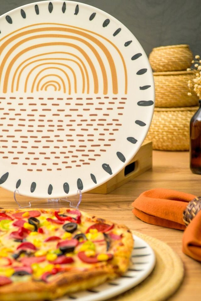 Yakamoz 2'li 32 cm Porselen Pizza ve Servis Tabağı