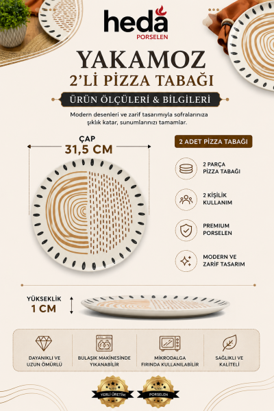 Yakamoz 2'li 32 cm Porselen Pizza ve Servis Tabağı