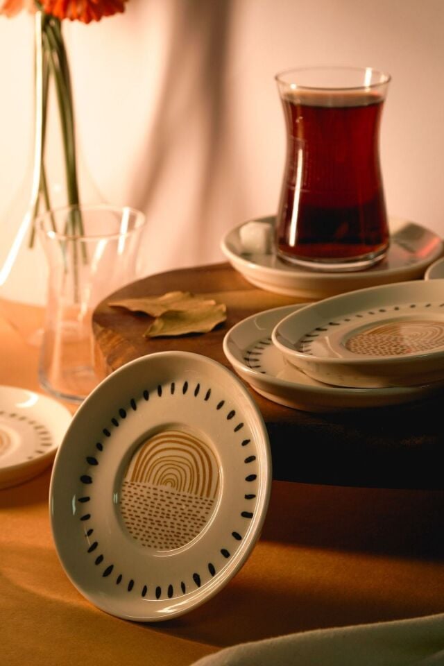 Yakamoz 6 Adet 12 Cm Porselen Çay Tabağı Kırık Beyaz