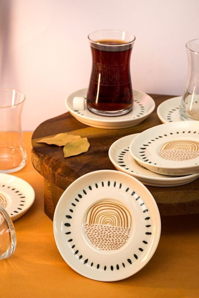 Yakamoz 6 Adet 12 Cm Porselen Çay Tabağı Kırık Beyaz