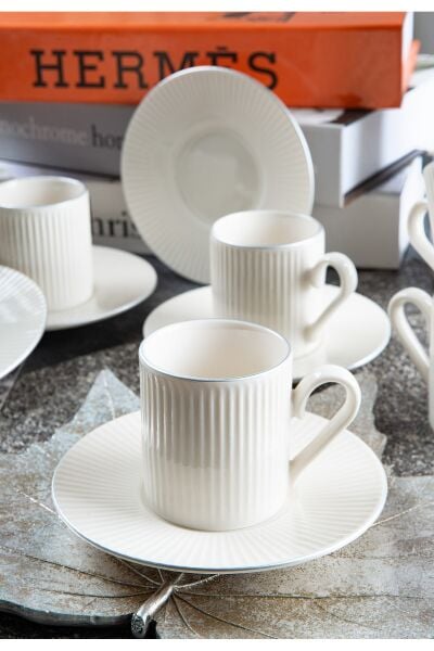 Elif Platin Yaldız 12 Parça 6 Kişilik Porselen Kahve Fincan Takımı