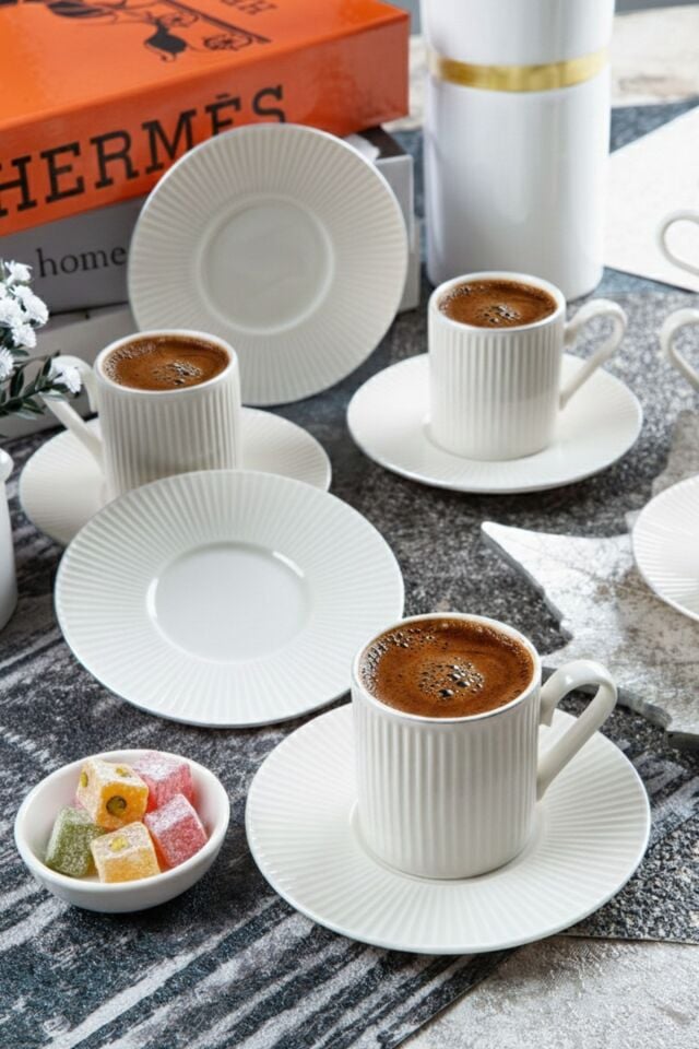 Elif 6 Kişilik 12 Parça Platin Kahve Takımı