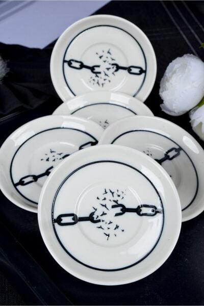 Düğüm 6'lı Porselen Çay Tabağı Seti