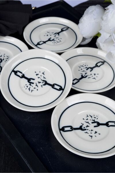 Düğüm 6'lı Porselen Çay Tabağı Seti