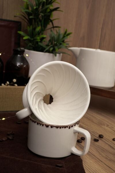 Coffee Filter V60 Porselen Kırık Beyaz Dripper Kahve Filtresi
