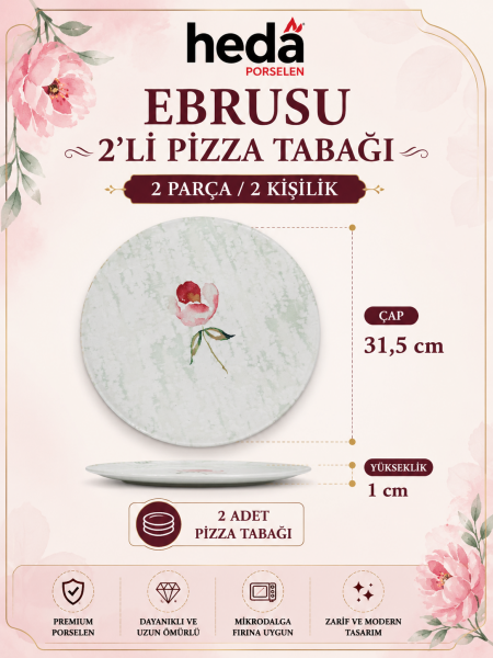 Ebrusu 32cm 2'li Porselen Pizza Tabağı Seti