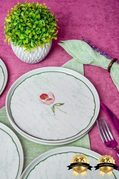 Ebrusu 6'lı Porselen Pasta Tabağı Seti