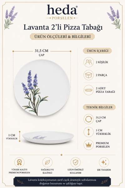Lavanta 32cm 2'li Porselen Pizza Tabağı