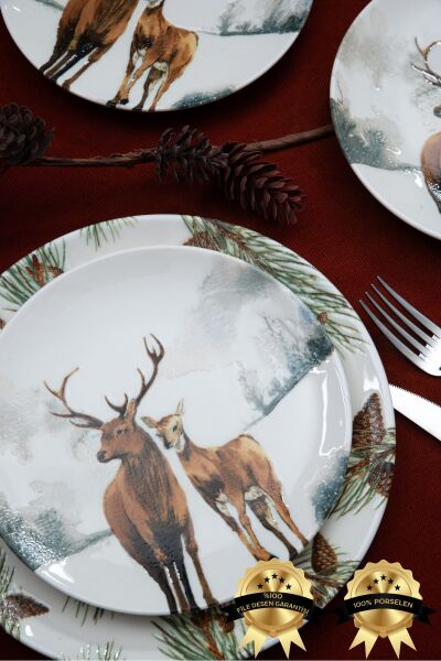 Geyik 6 Parça Porselen Pasta Tabağı Seti