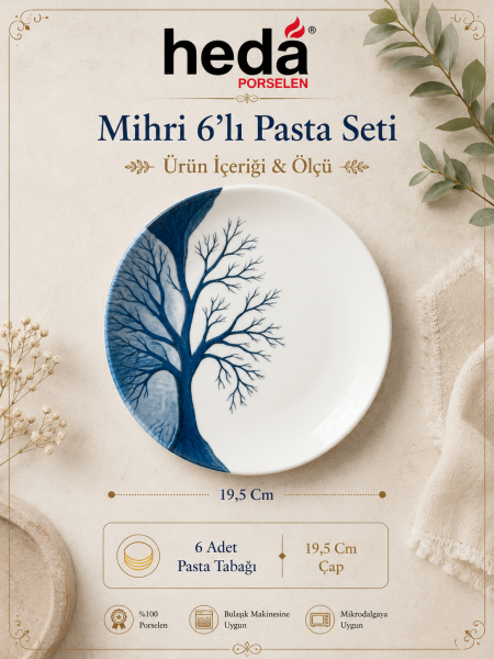 Mihri 6 'lı Porselen Pasta Seti