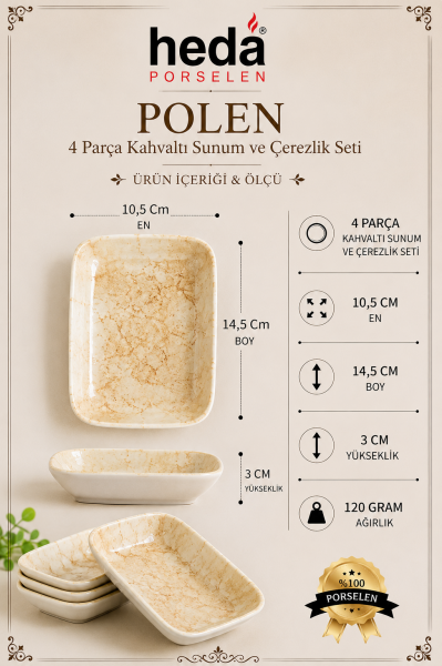 Polen 4 Parça Porselen Kahvaltı Sunum Çerezlik Seti