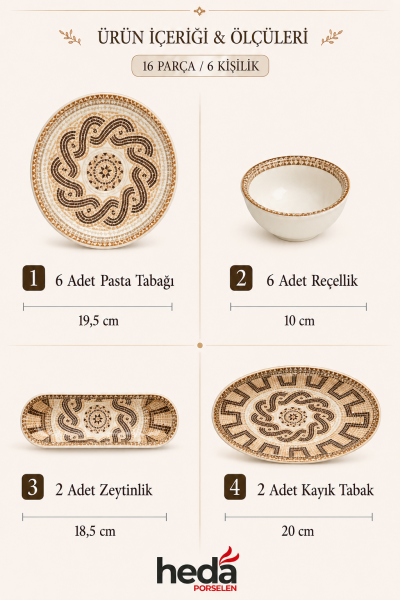 Efes 16 Parça 6 Kişilik Porselen Kahvaltı Takımı