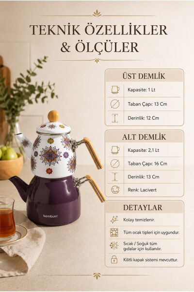 Signature Emaye Kulplu Çaydanlık Takımı Mor