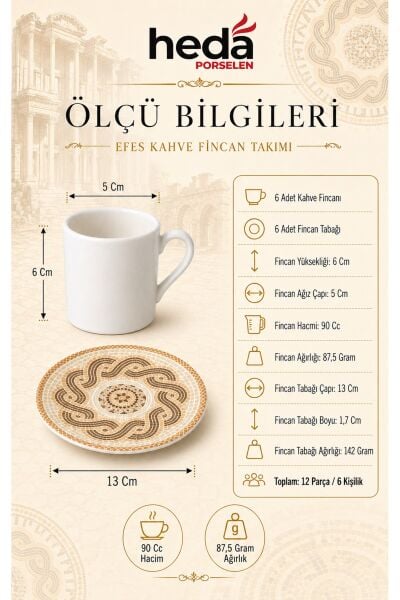 Efes 12 Parça 6 Kişilik Porselen Kahve Fincan Takımı