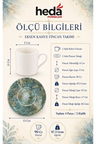 Eksen 4 Parça 2 Kişilik Porselen Kahve Fincan Takımı