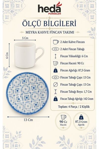 Meyra 4 Parça 2 Kişilik Porselen Kahve Fincan Takımı